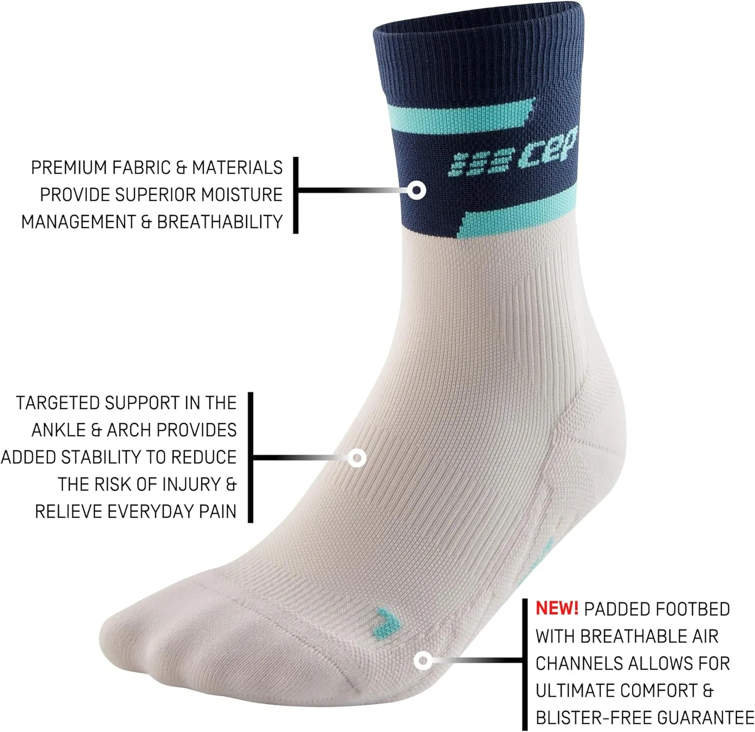 Womens Crew Cut Athletic Performance Running Sock - CEP Mid Cut Socks