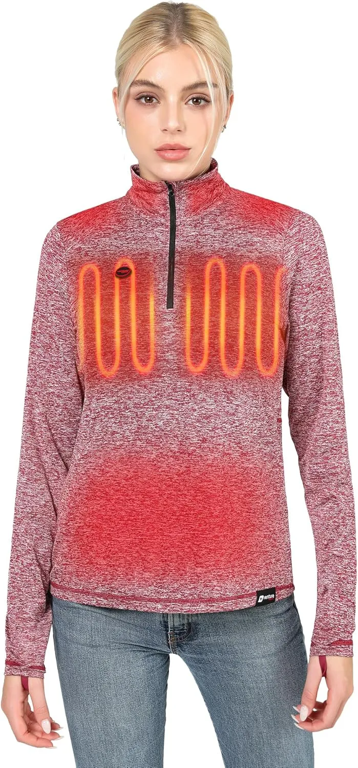 Women's Heated Shirt with Battery Included - High Powered Self Warming Thermal Layer, Stretch Mid Layer
