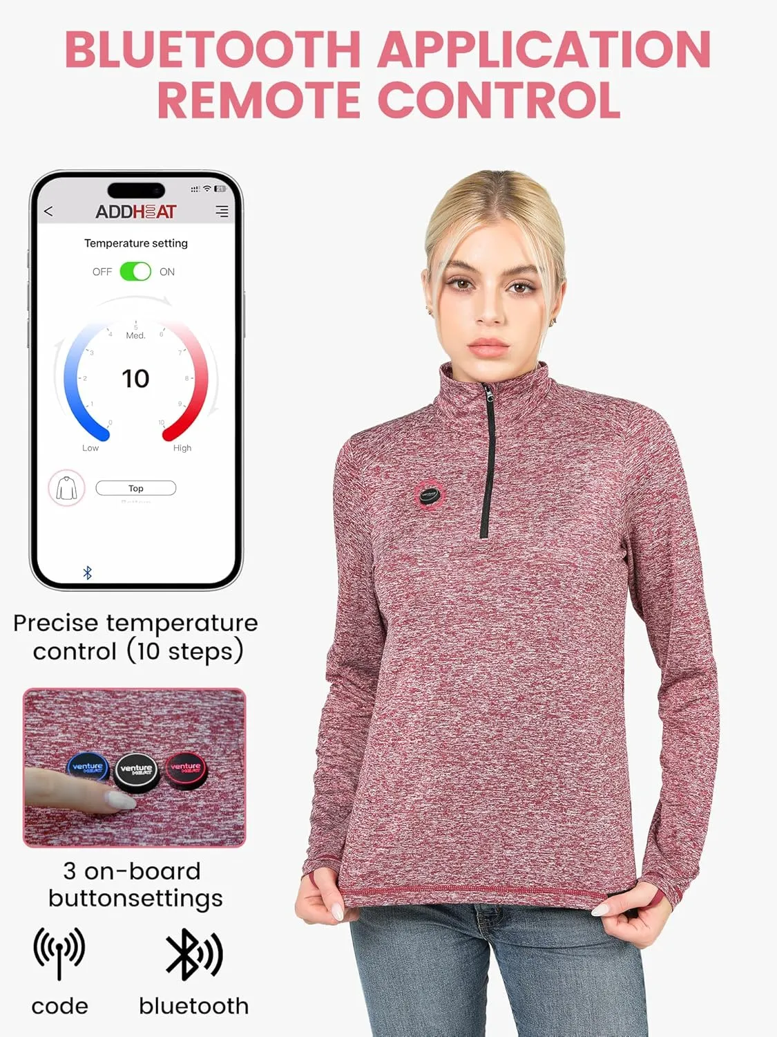 Women's Heated Shirt with Battery Included - High Powered Self Warming Thermal Layer, Stretch Mid Layer