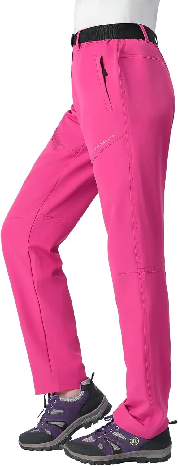 Women's Hiking Pants Lightweight Quick-Dry Water Resistant Cargo Pants with Elastic Waist Zipper Pockets