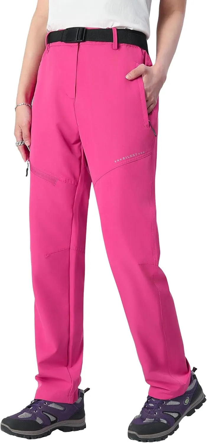 Women's Hiking Pants Lightweight Quick-Dry Water Resistant Cargo Pants with Elastic Waist Zipper Pockets
