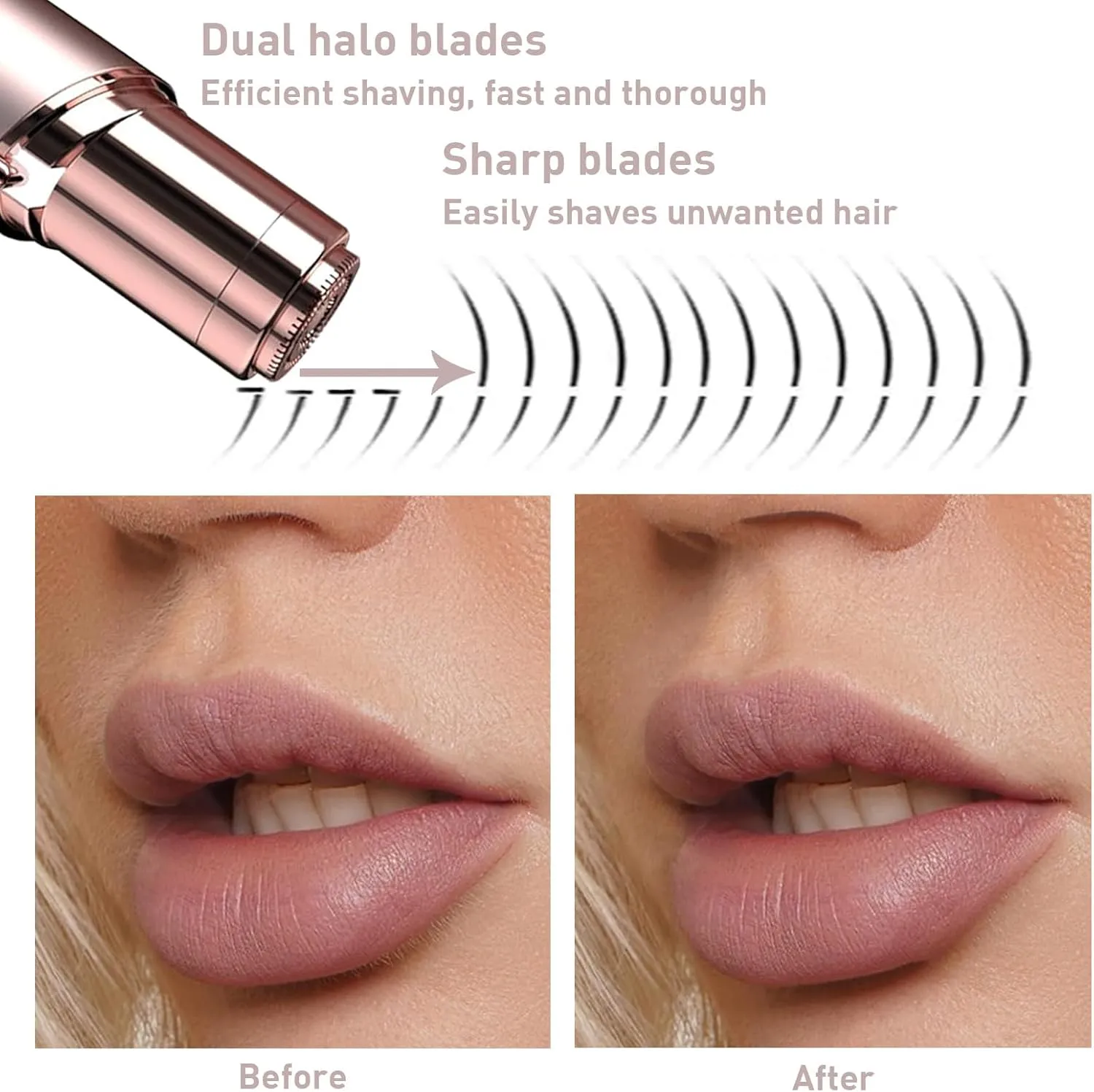 Women's Painless Hair Remover for Women, Battery Powered Facial Hair Shaver for Lips, Chin, Neck, and Cheek with 2 Replacement Heads and 1 Battery