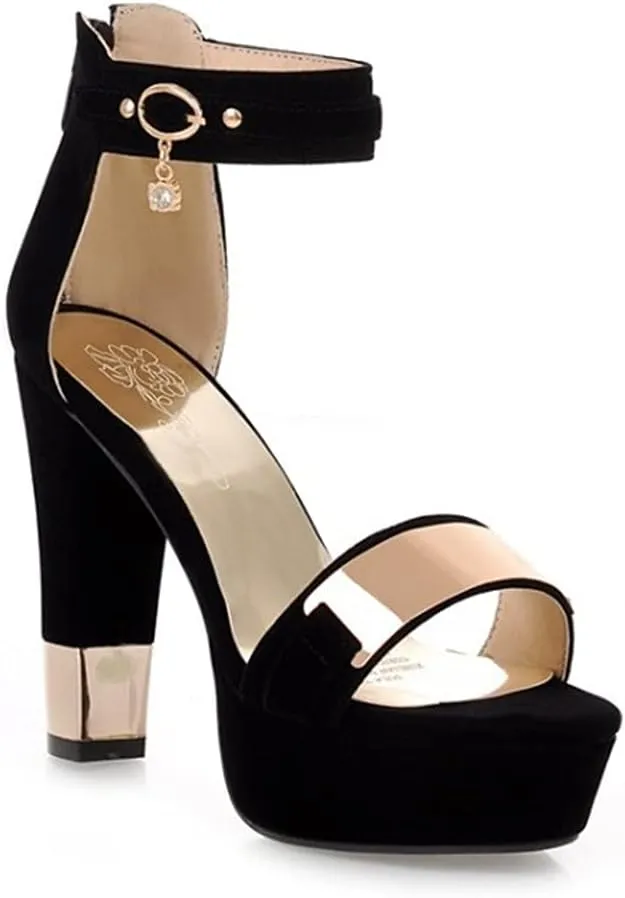 womens Thick Heel Waterproof Platform Buckle high Shoes, Black, 7