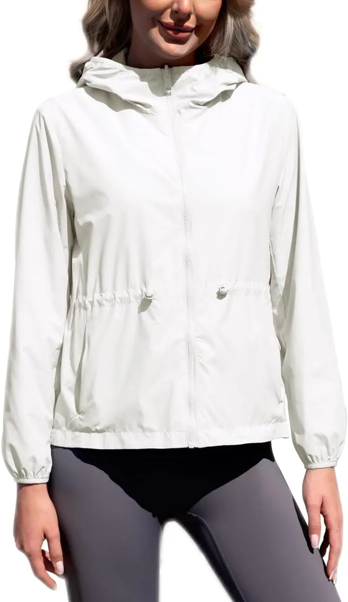 Women's Waterproof Reversible Rain Jacket Lightweight Hooded Windbreaker with Pockets Outdoor Portable Raincoat