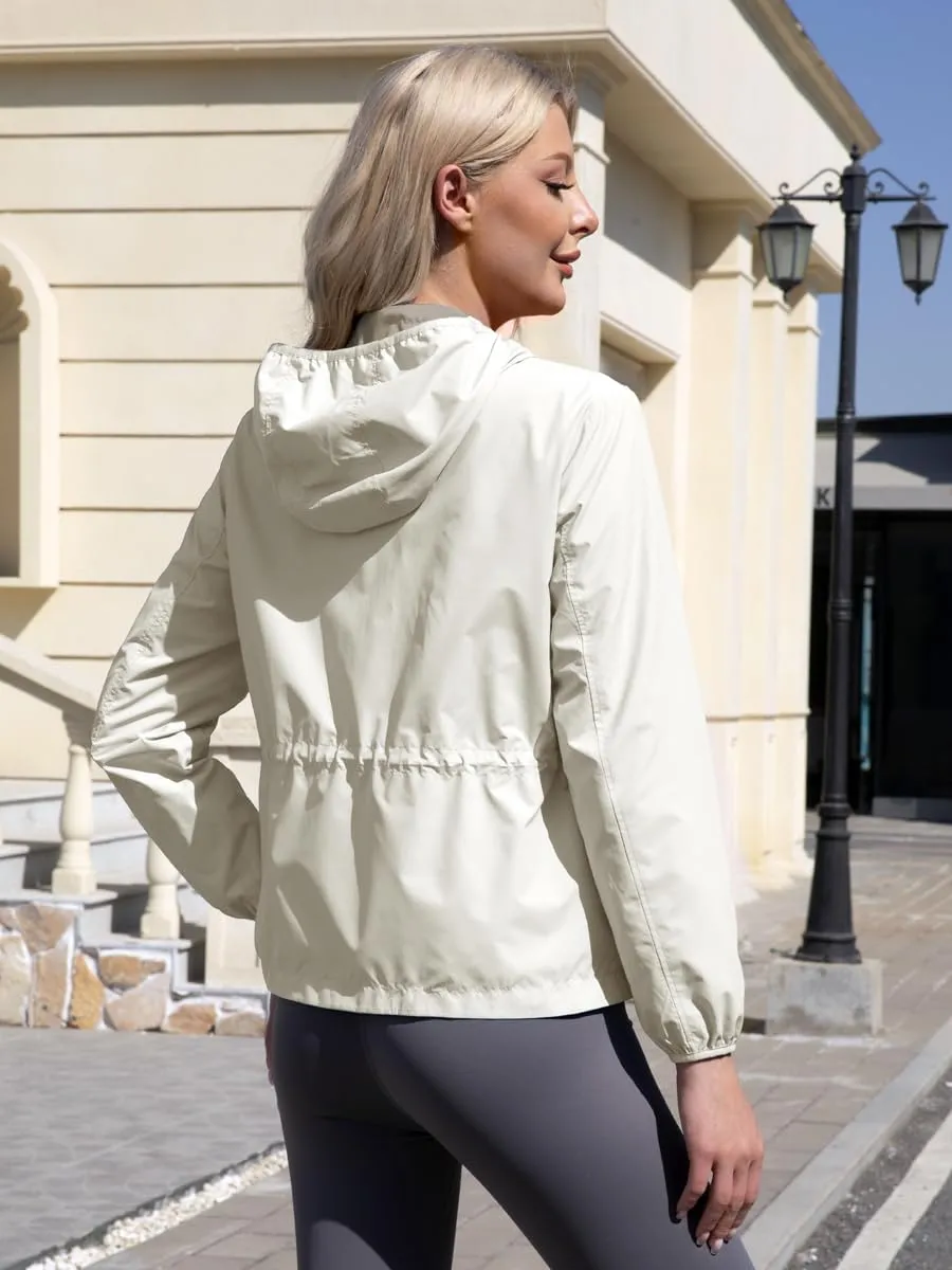 Women's Waterproof Reversible Rain Jacket Lightweight Hooded Windbreaker with Pockets Outdoor Portable Raincoat