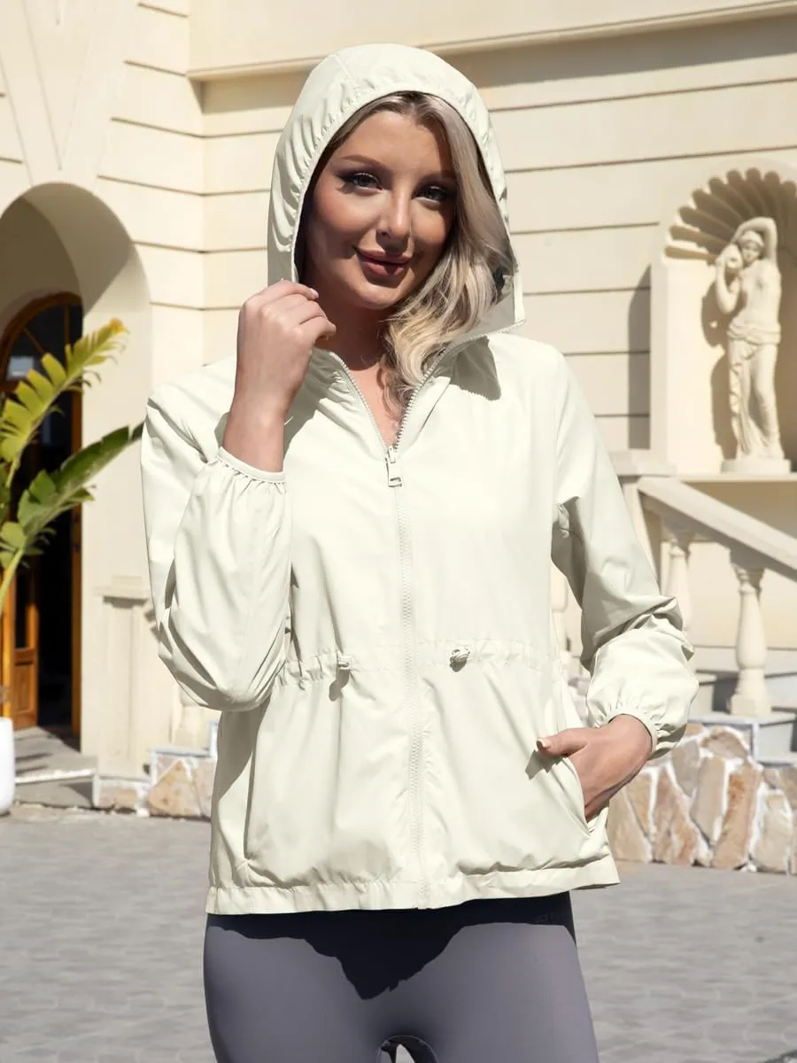 Women's Waterproof Reversible Rain Jacket Lightweight Hooded Windbreaker with Pockets Outdoor Portable Raincoat