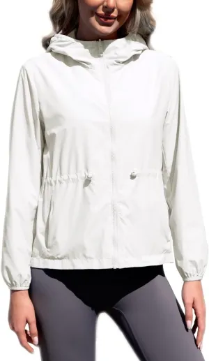 Women's Waterproof Reversible Rain Jacket Lightweight Hooded Windbreaker with Pockets Outdoor Portable Raincoat