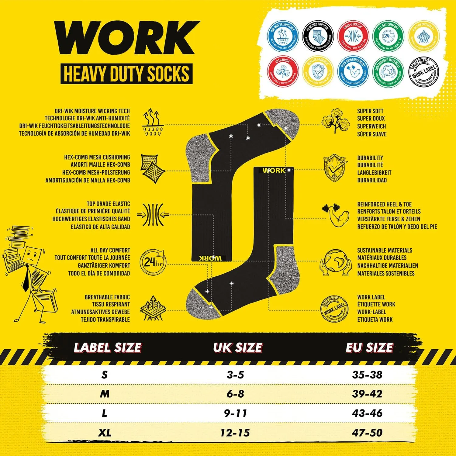 WORK Socks for Men Crew Length Black Socks 10 Pairs