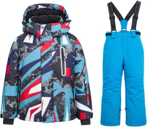 WOWULOVELY Big Boy's 2-Piece Colorblock Snow Pants and Jacket Snowsuit Ski Suit