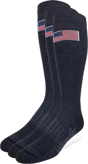 Wrangler Men's American Flag Everyday Western Tall Boot Socks (3 Pairs)