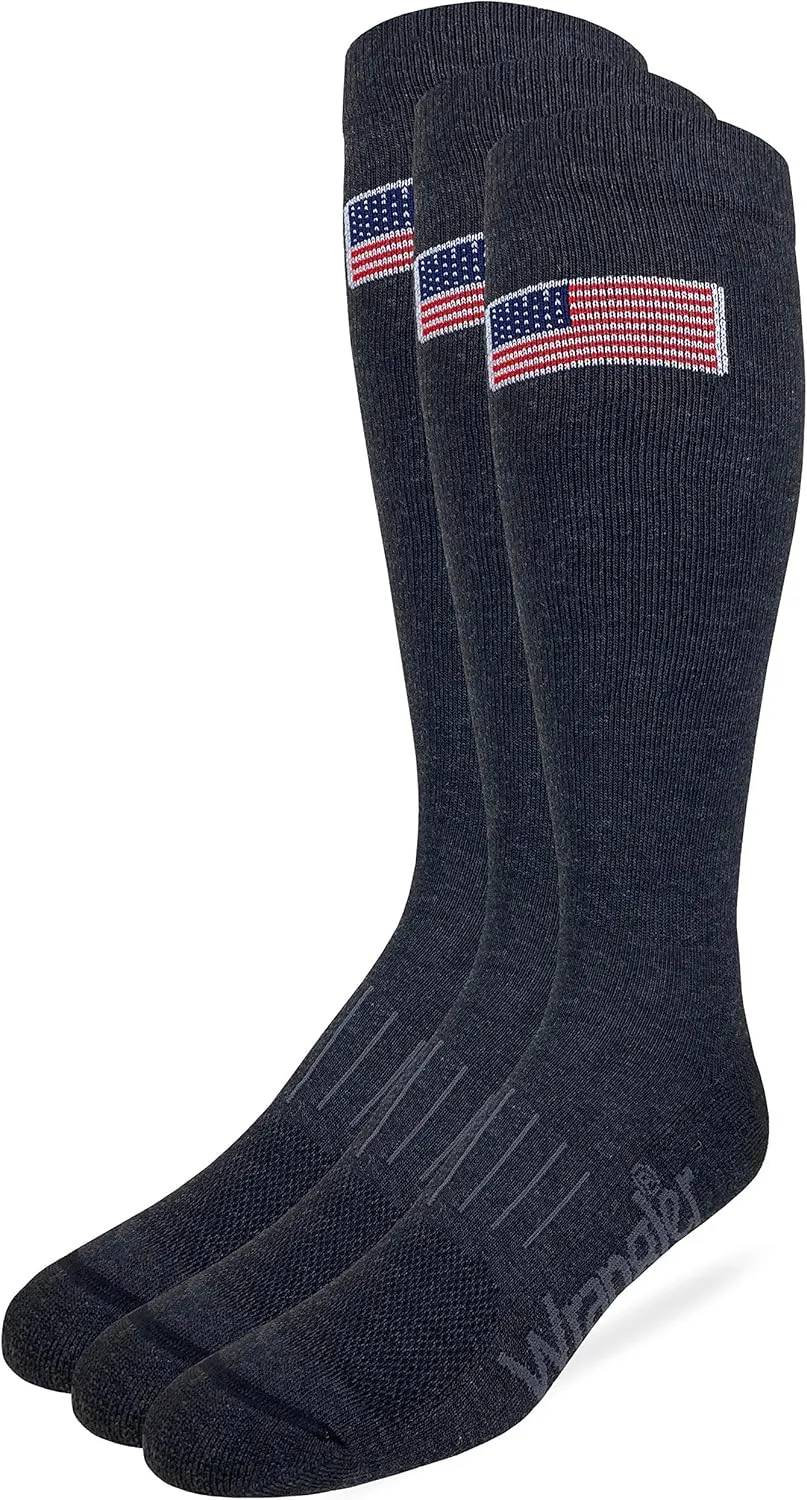 Wrangler Men's American Flag Everyday Western Tall Boot Socks (3 Pairs)