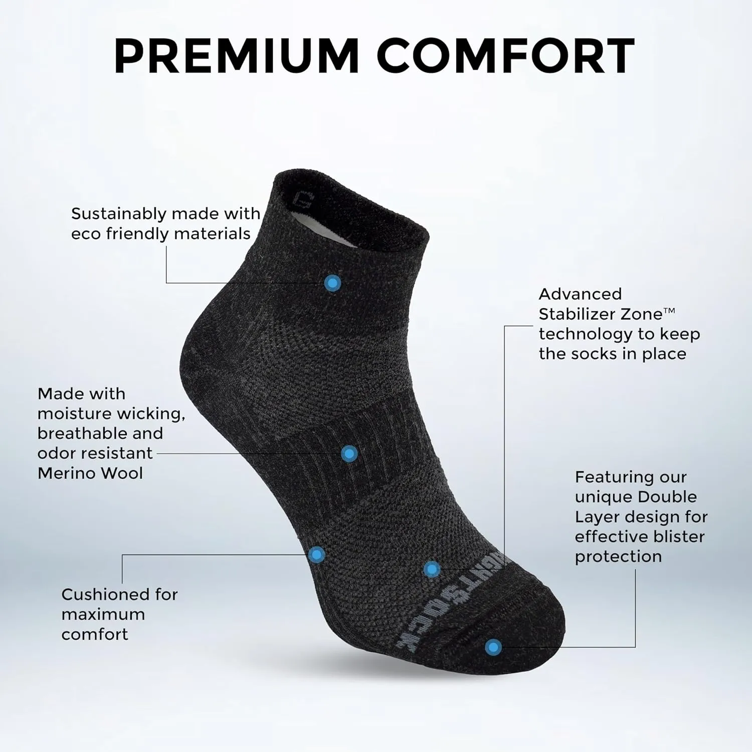 Wrightsock Merino Coolmesh II Quarter Hiking Socks for Men and Women – Eco-Friendly Anti Blister Socks - American Made