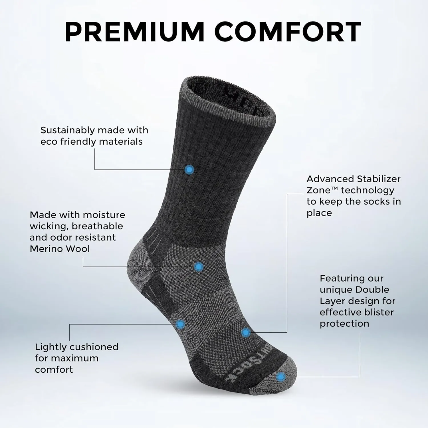 Wrightsock Merino Escape Crew Hiking Socks for Men and Women – Cushioned, Eco-Friendly Anti Blister Socks - American Made