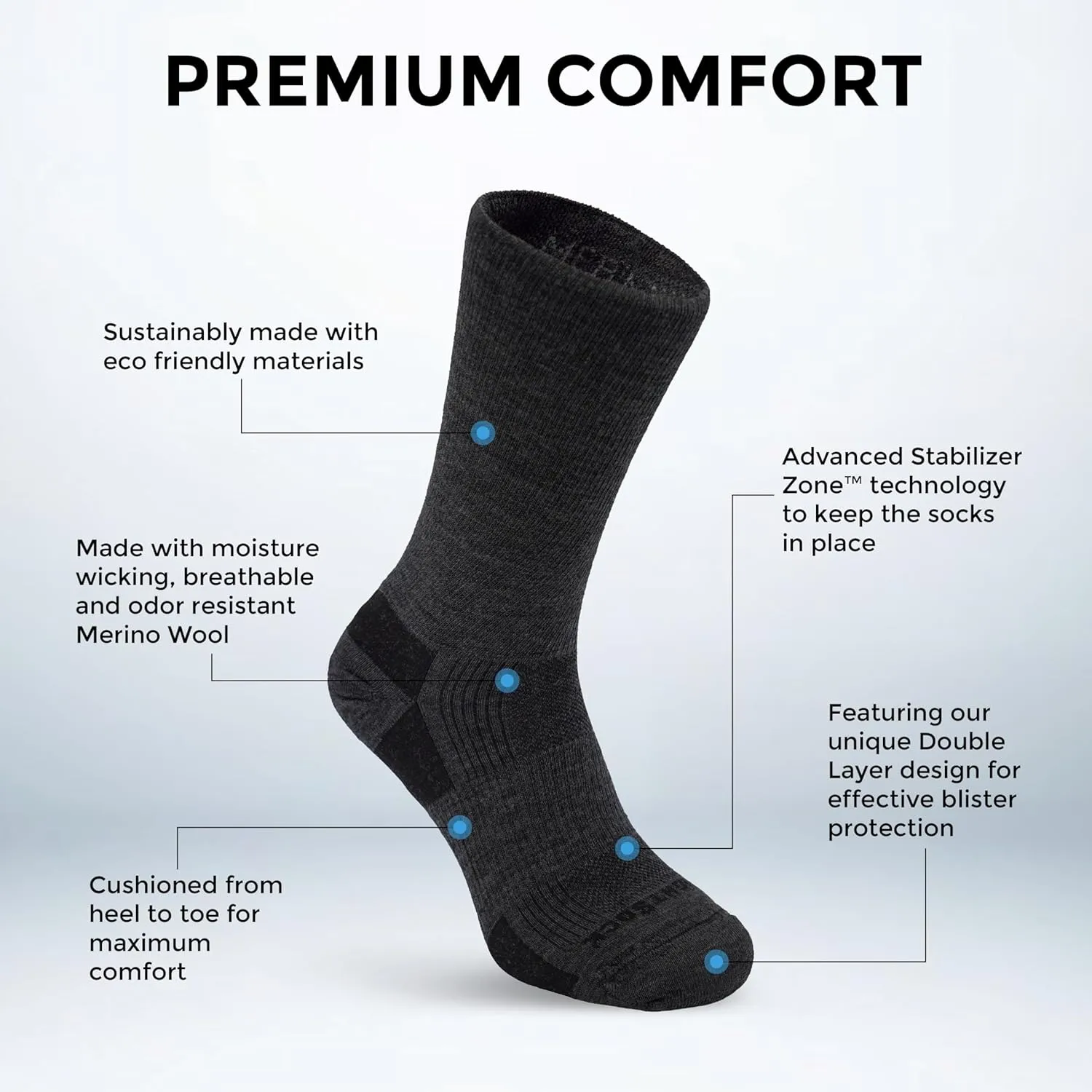 Wrightsock Merino Hike Crew Hiking Socks for Men and Women – Cushioned, Eco-Friendly Anti Blister Socks - American Made