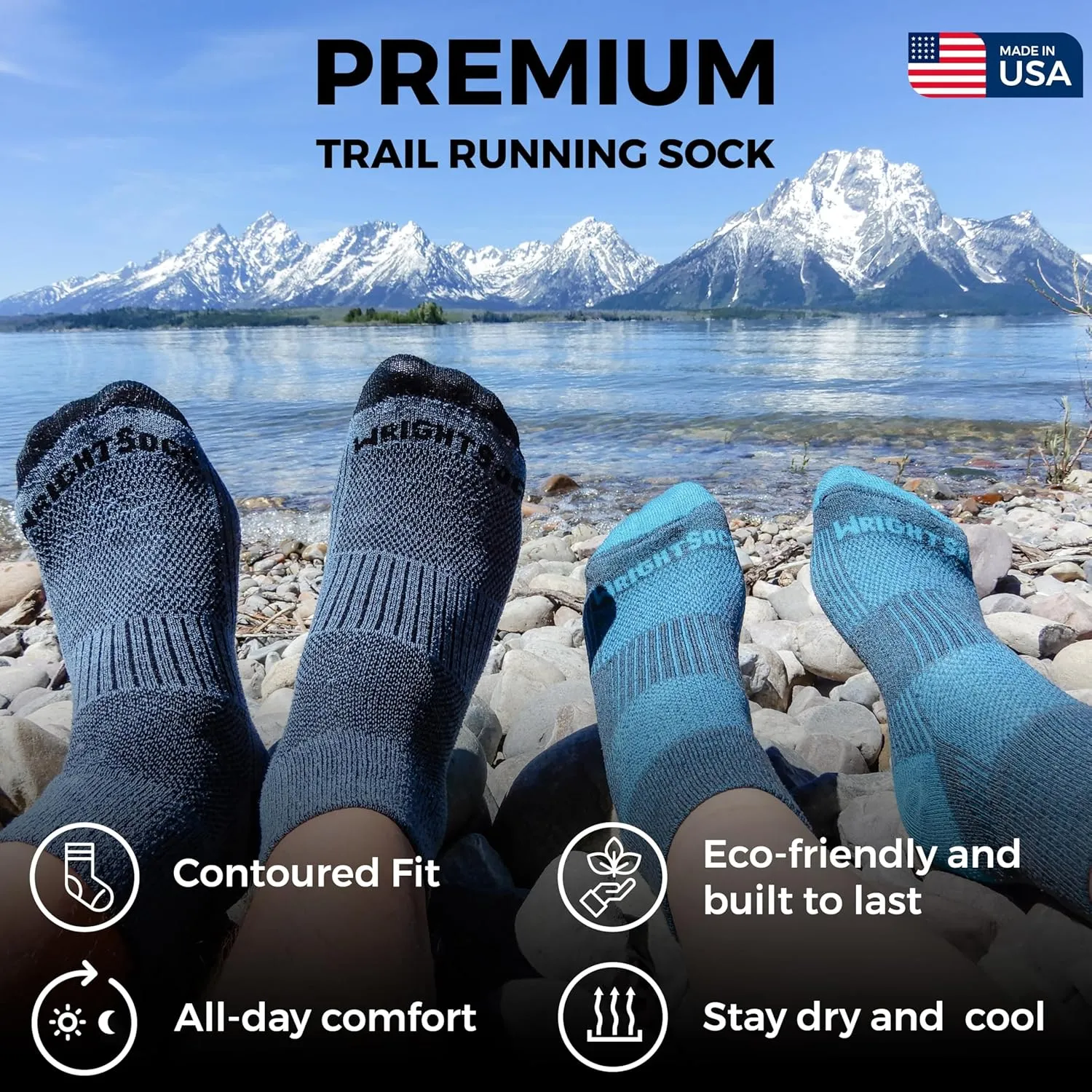 Wrightsock Merino Trail Quarter Socks – Cushioned, Eco-Friendly, Anti-Blister, Breathable & Comfy – Made in USA