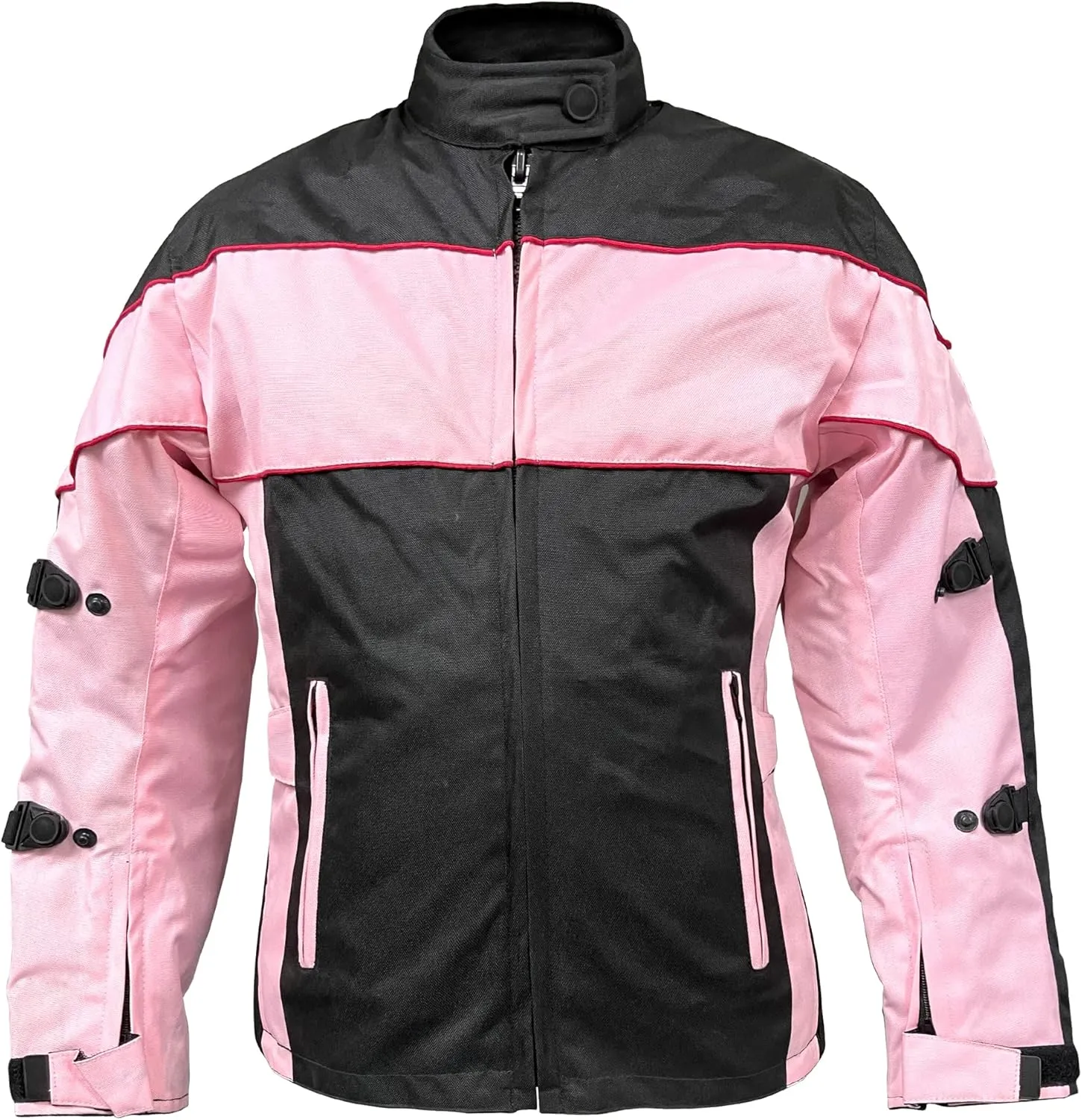 Xelement CF562 Motorcycle Jacket For Women - Ladies Pink and Black Street Bike Tri-Tex Coat With Armor Protection