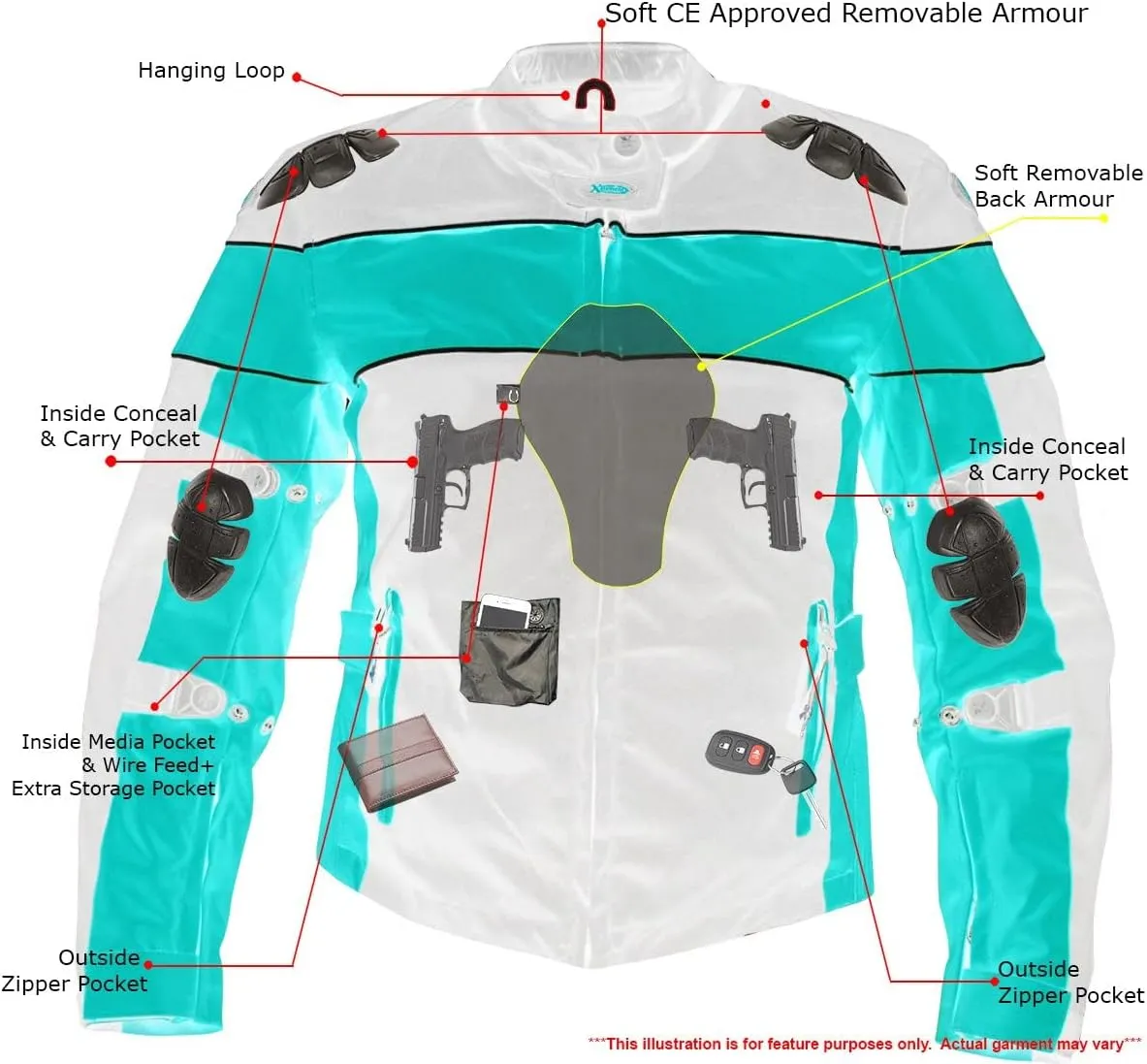 Xelement CF562 Motorcycle Jacket For Women - Ladies Pink and Black Street Bike Tri-Tex Coat With Armor Protection