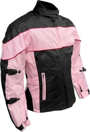 Xelement CF562 Motorcycle Jacket For Women - Ladies Pink and Black Street Bike Tri-Tex Coat With Armor Protection