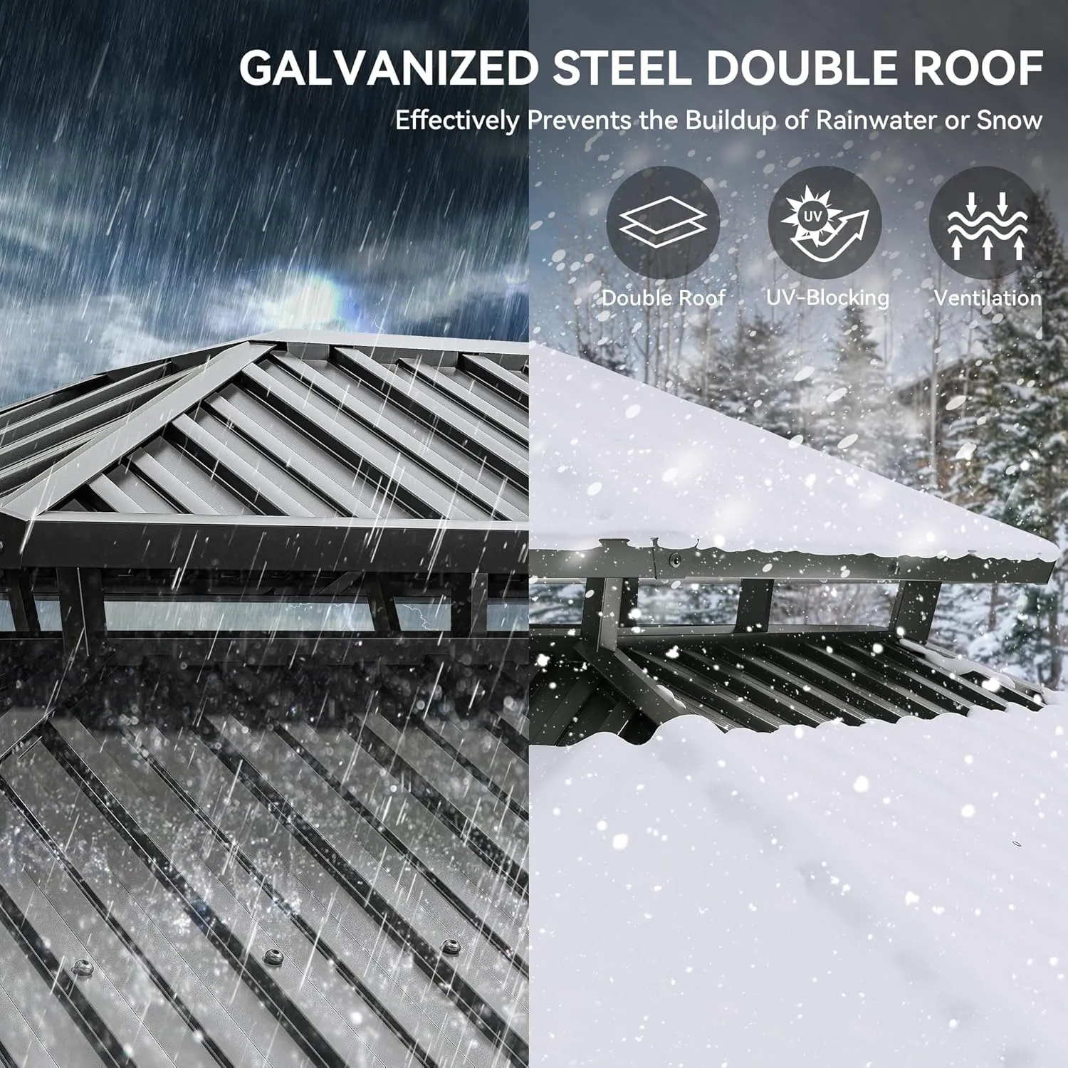 YITAHOME 12X20FT Metal Gazebo Hard Top Patios Double Roof Canopy Aluminum Frame Garden Gazebo Tent Curtains Netting for Patios Backyards Decks Lawns Gray