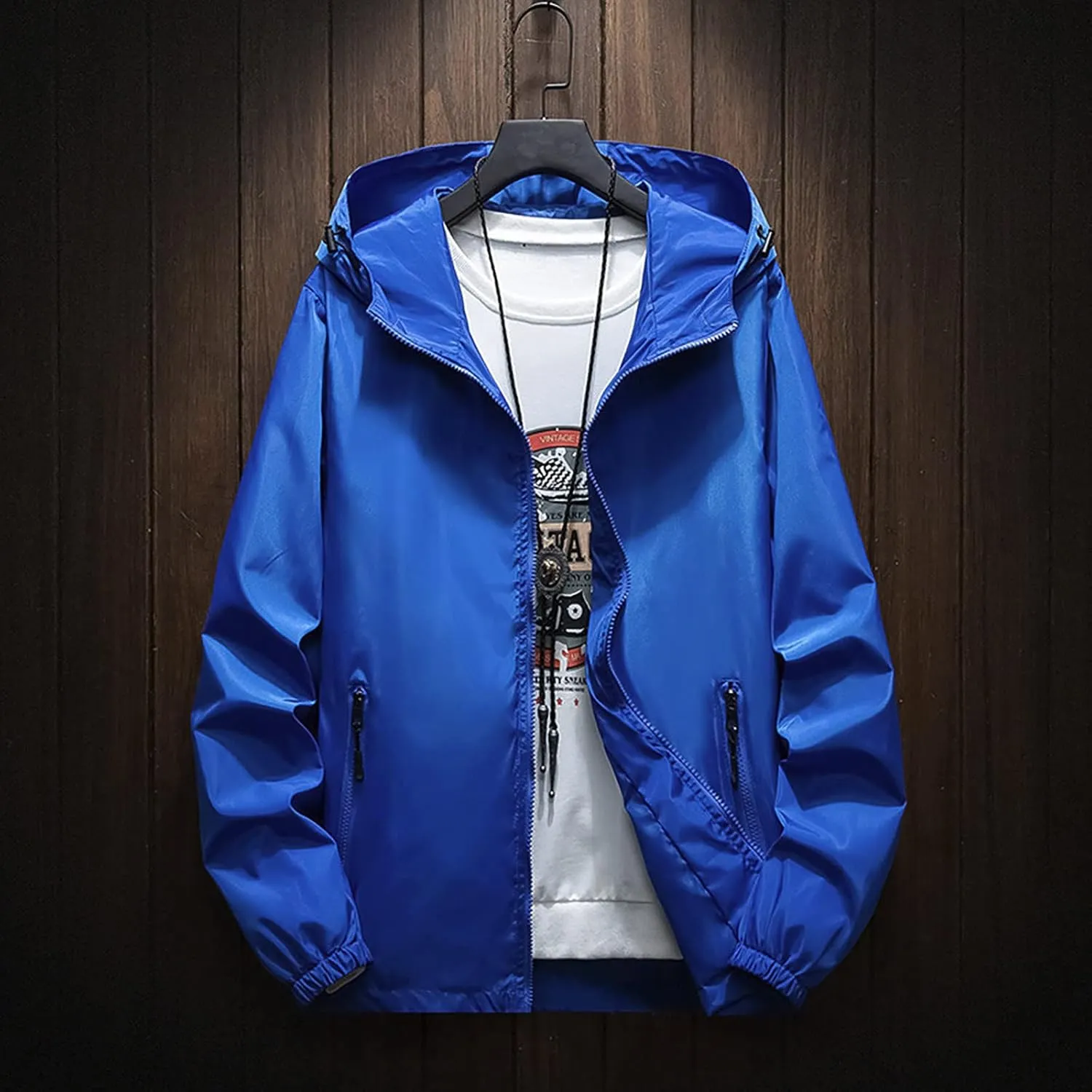 Ymosrh Men's Lightweight Rain Jacket Waterproof Windbreaker Jacket Hooded Raincoat Jacket, M-7XL