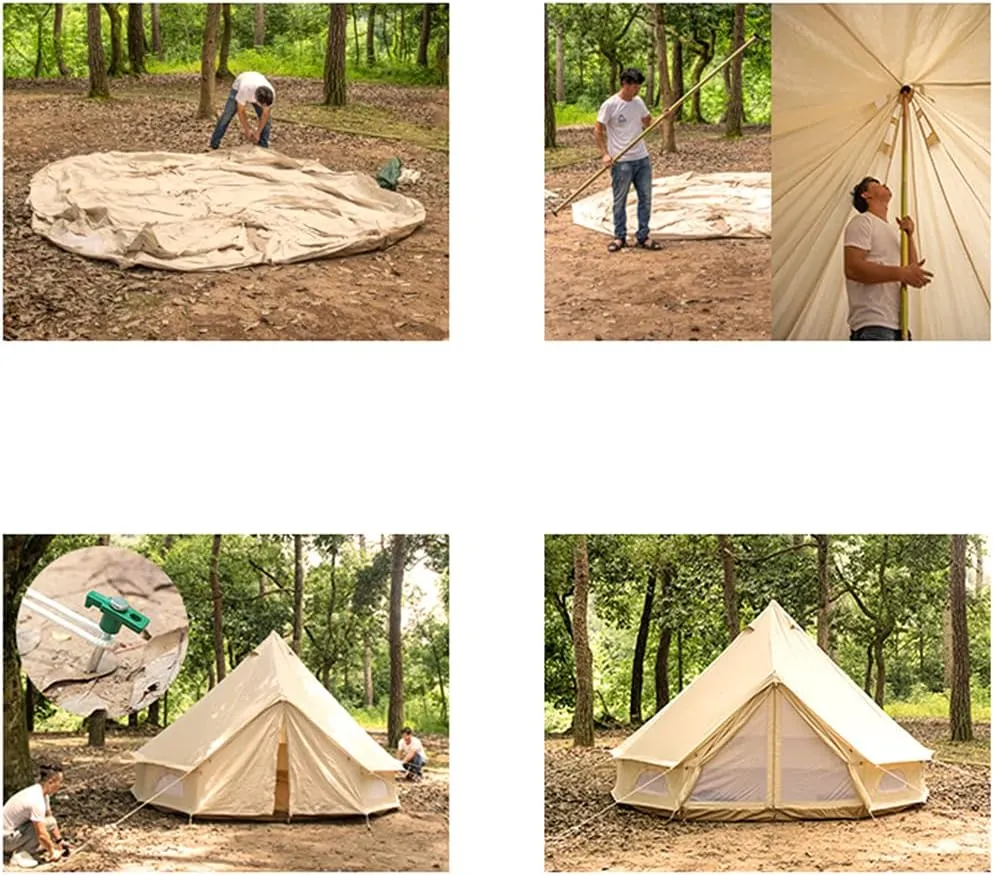 Yurt Tent Outdoor Family Camping Bell Tent with Stove Hole Camping Tipi Tent in Groundsheet, Camping, Festival, Luxury Teepee