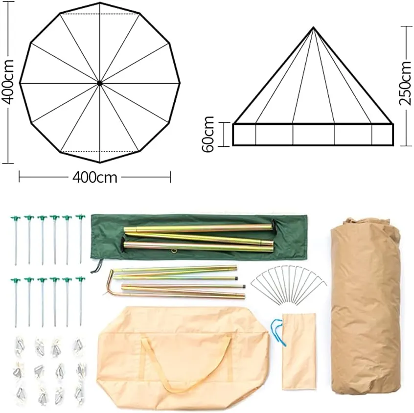 Yurt Tent Outdoor Family Camping Bell Tent with Stove Hole Camping Tipi Tent in Groundsheet, Camping, Festival, Luxury Teepee