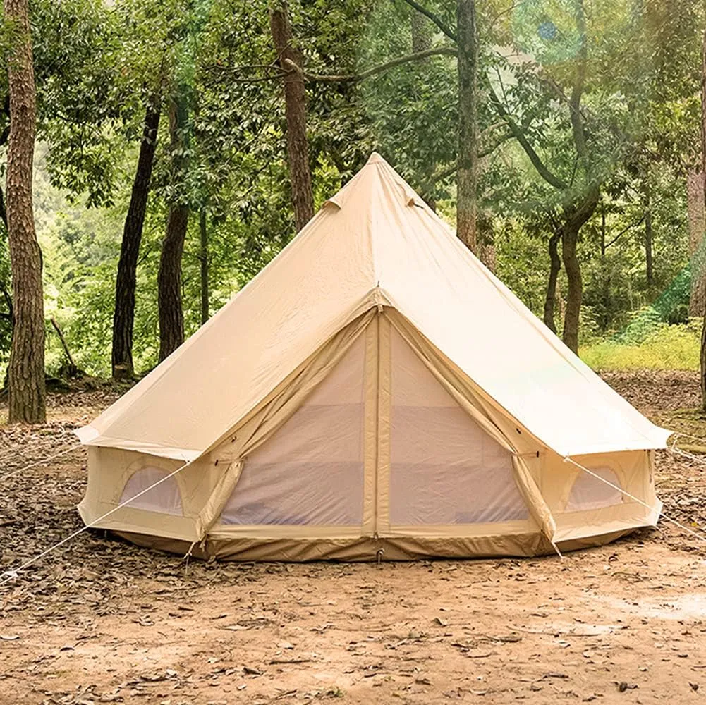 Yurt Tent Outdoor Family Camping Bell Tent with Stove Hole Camping Tipi Tent in Groundsheet, Camping, Festival, Luxury Teepee