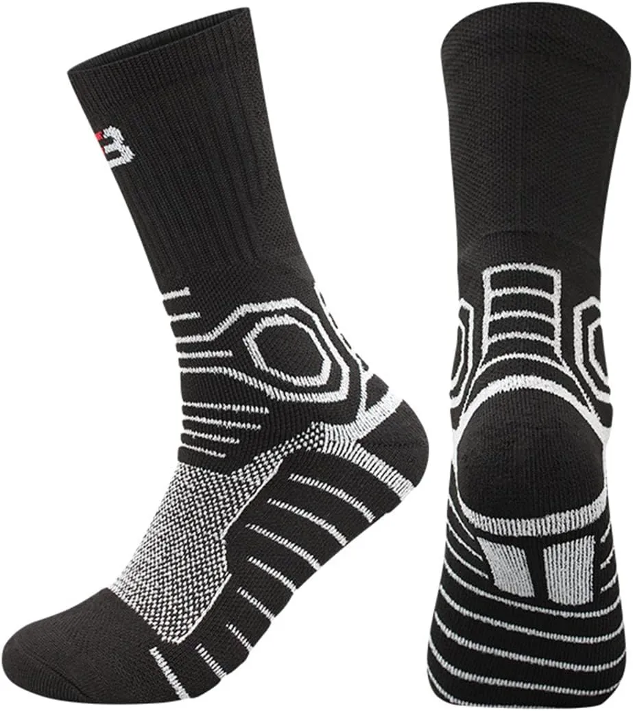 YWSLRC 5 Pairs Men's Athletic Crew Socks Performance Thick Cushioned Sport Basketball Running Training Compression Sock