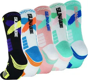 YWSLRC 5 Pairs Men's Athletic Crew Socks Performance Thick Cushioned Sport Basketball Running Training Compression Sock