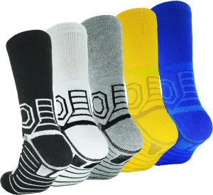 YWSLRC 5 Pairs Men's Athletic Crew Socks Performance Thick Cushioned Sport Basketball Running Training Compression Sock