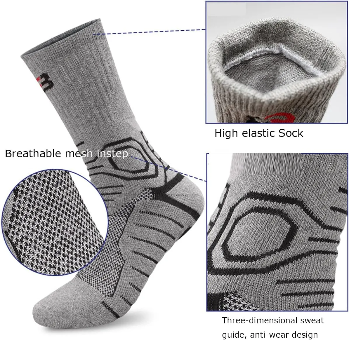 YWSLRC 5 Pairs Men's Athletic Crew Socks Performance Thick Cushioned Sport Basketball Running Training Compression Sock