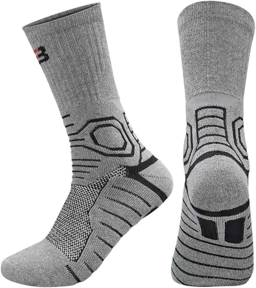 YWSLRC 5 Pairs Men's Athletic Crew Socks Performance Thick Cushioned Sport Basketball Running Training Compression Sock