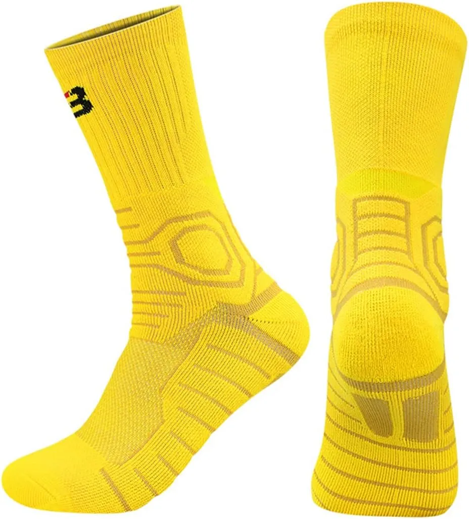 YWSLRC 5 Pairs Men's Athletic Crew Socks Performance Thick Cushioned Sport Basketball Running Training Compression Sock