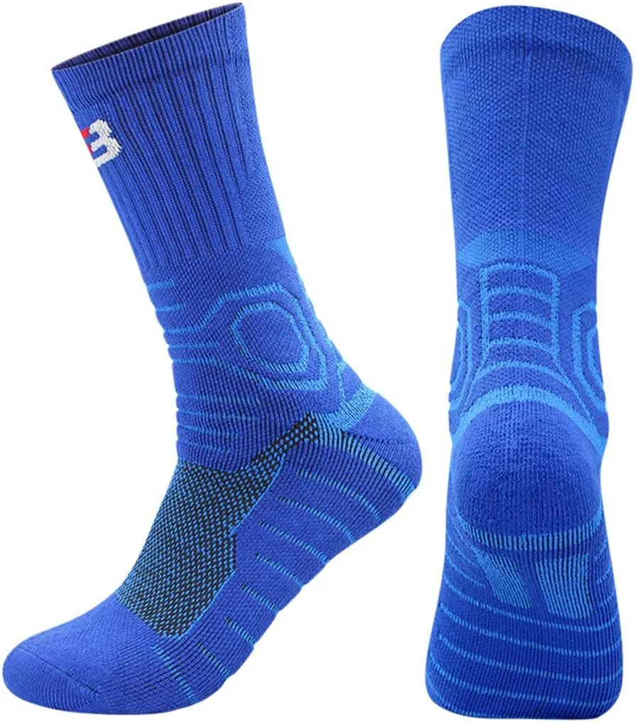 YWSLRC 5 Pairs Men's Athletic Crew Socks Performance Thick Cushioned Sport Basketball Running Training Compression Sock