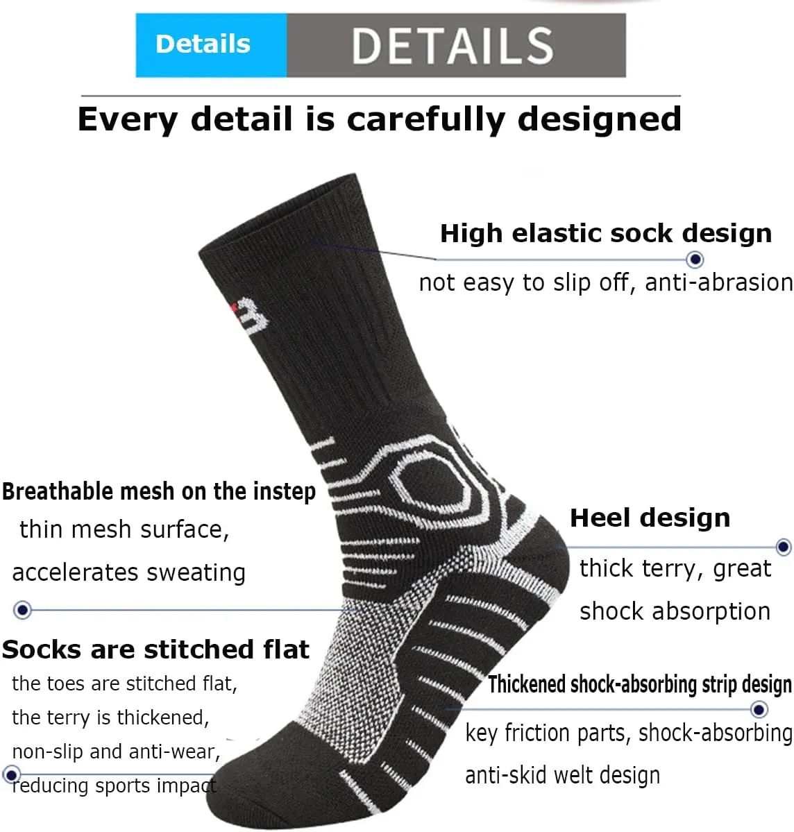 YWSLRC 5 Pairs Men's Athletic Crew Socks Performance Thick Cushioned Sport Basketball Running Training Compression Sock