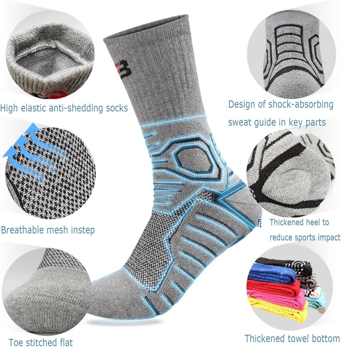 YWSLRC 5 Pairs Men's Athletic Crew Socks Performance Thick Cushioned Sport Basketball Running Training Compression Sock