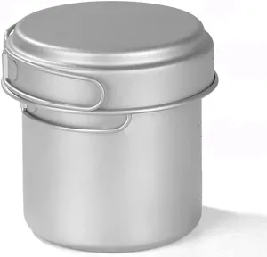 YYDS Outdoor Camping Camping Cookware Kit Pure Titanium Fried Soup Two-Piece Set Lightweight Pot Pan for Backpacking Camping Cooker Set Adventures Picnics (Size : 1000/500ML)