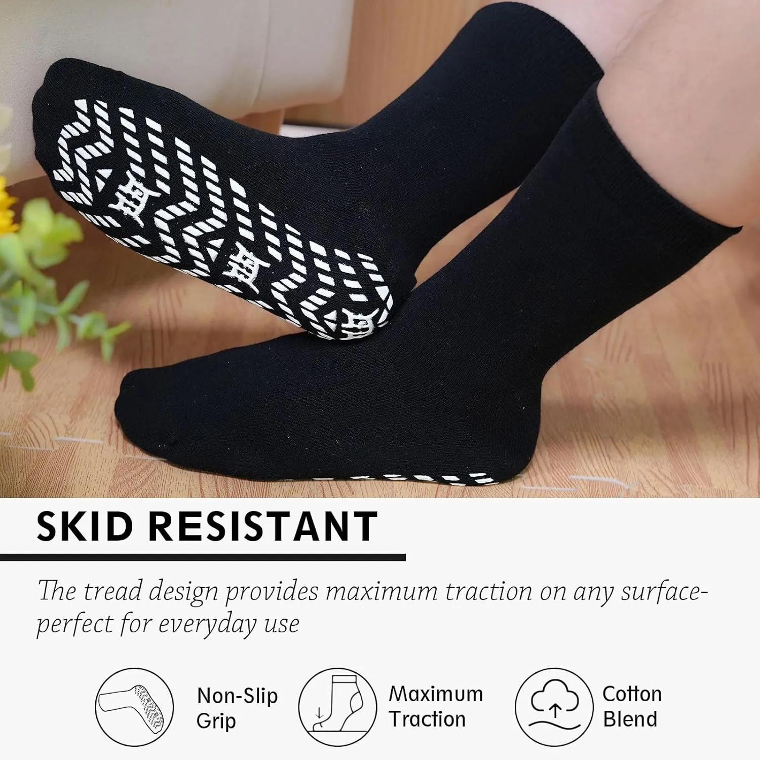 ZAKASA Non Slip Grip Socks - Non Skid Crew Grippy Socks for Men Women Anti Slip Grippers for Elderly Hospital Yoga Pilates