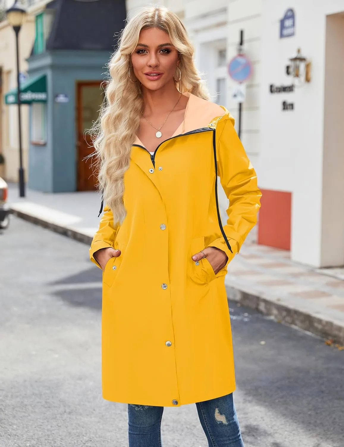 Zeagoo Womens Waterproof Raincoat Lightweight Rain Jacket Women Long Hooded Trench Coats Outdoor Windbreaker Travel Jacket