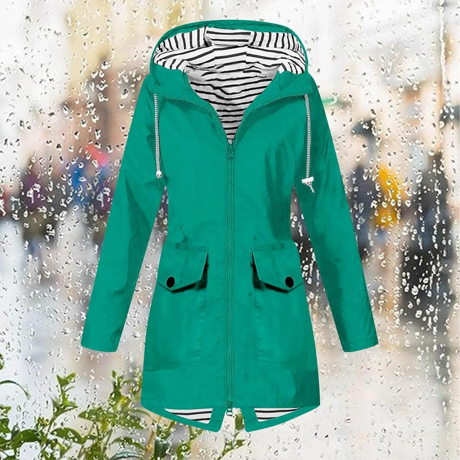 ZEFOTIM Womens Rain Jacket with Hood Waterproof Light Weight Casual Raincoat with Pockets Zip Up Hiking Jackets Clothes
