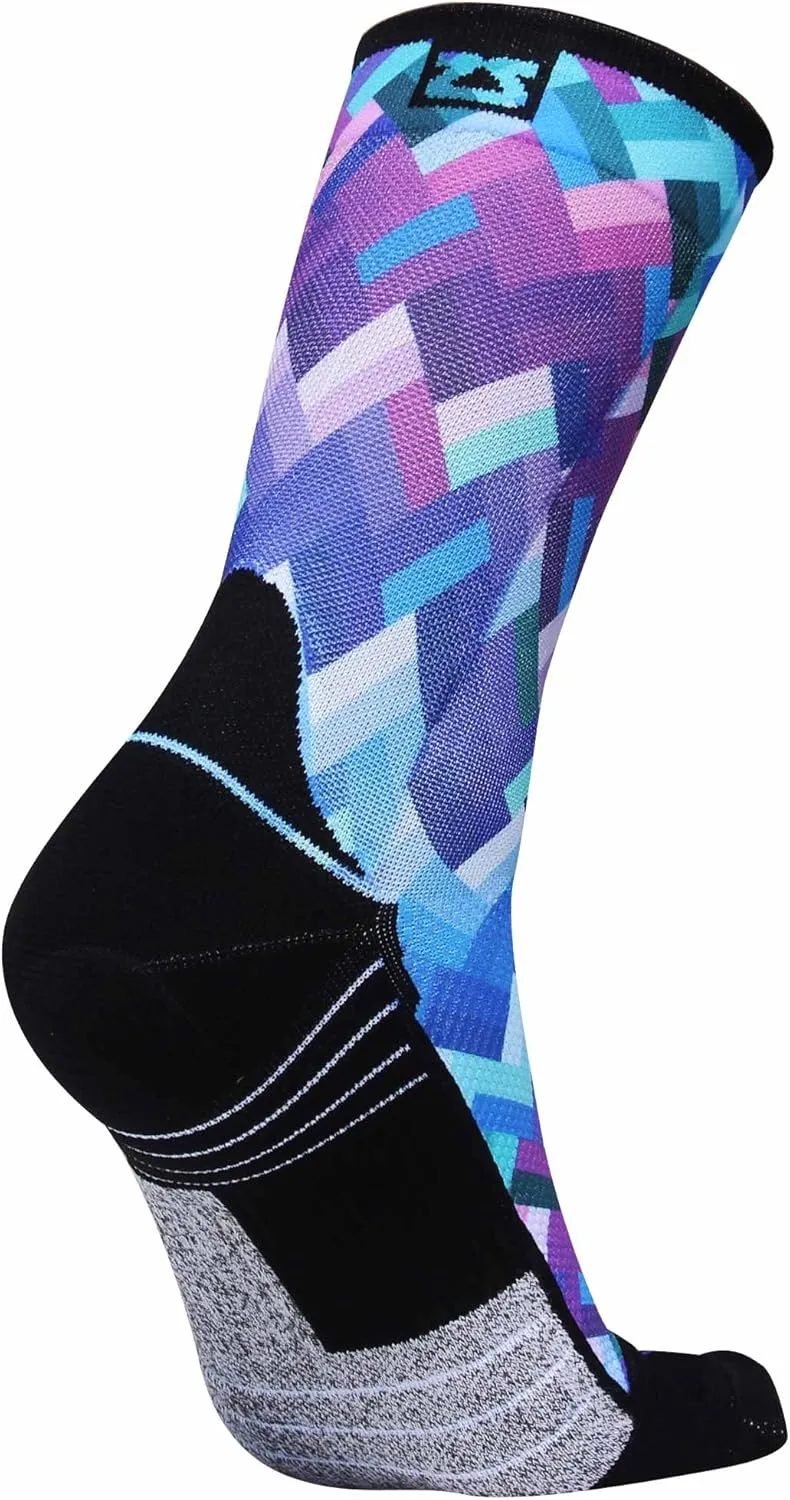 Zensah Limited Edition Running Socks - Fun and Crazy Mini Crew Compression Socks, Moisture Wicking and Anti Blister