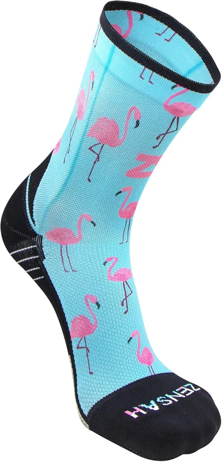 Zensah Limited Edition Running Socks - Fun and Crazy Mini Crew Compression Socks, Moisture Wicking and Anti Blister