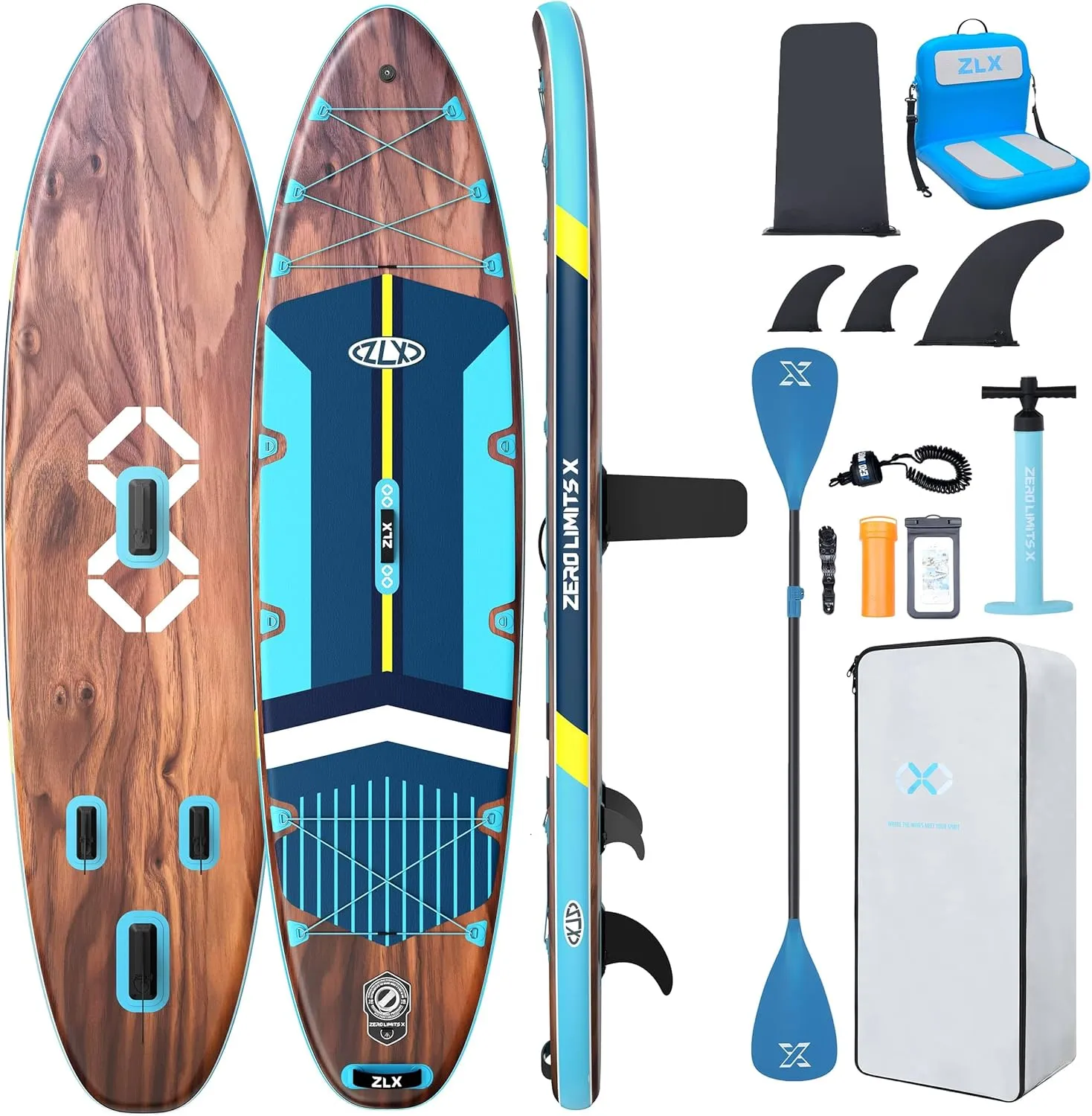 ZLX 11'6" Extra Wide Inflatable Stand Up Paddle Board SUP, Stable Non-Slip Deck Pad, Unique Fin System and Premium iSUP Accessories - Portable Backpack & Upgraded Pump for Adults, All Skill Levels