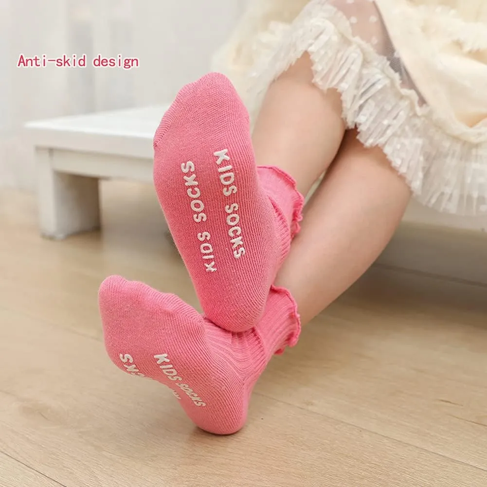Zumou Toddler Anti Slip Non Skid Socks Baby Little Girls Frilly Ruffle 6 Pairs