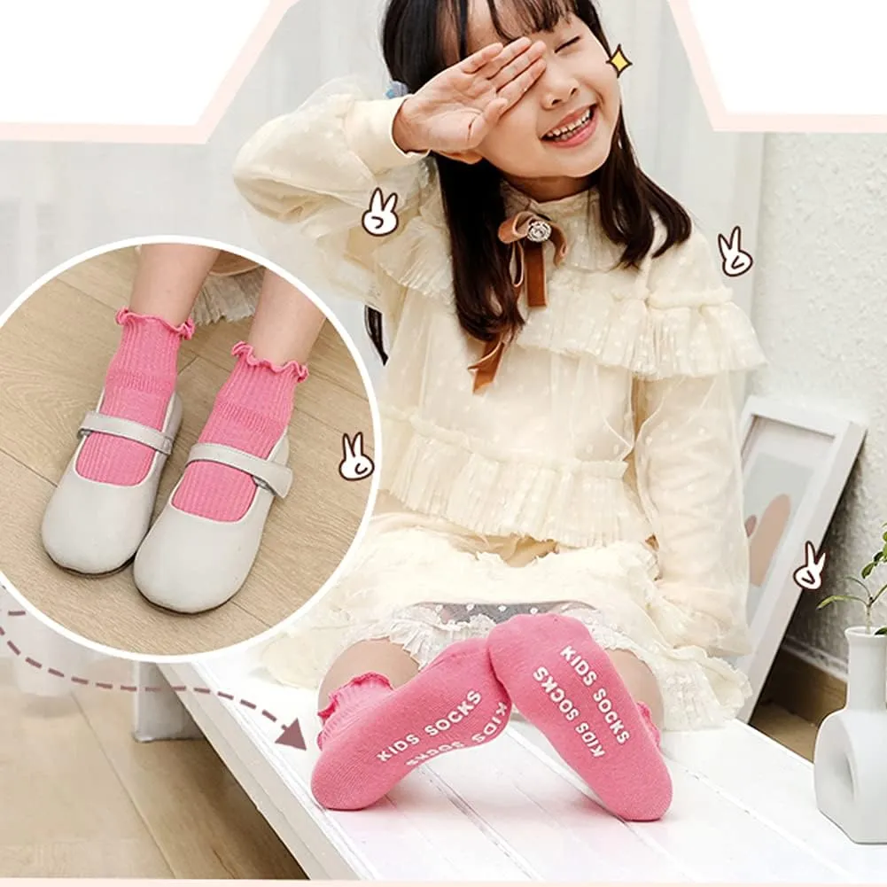 Zumou Toddler Anti Slip Non Skid Socks Baby Little Girls Frilly Ruffle 6 Pairs
