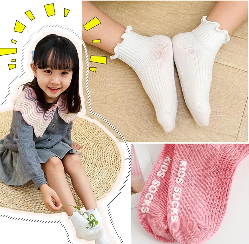 Zumou Toddler Anti Slip Non Skid Socks Baby Little Girls Frilly Ruffle 6 Pairs
