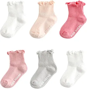 Zumou Toddler Anti Slip Non Skid Socks Baby Little Girls Frilly Ruffle 6 Pairs